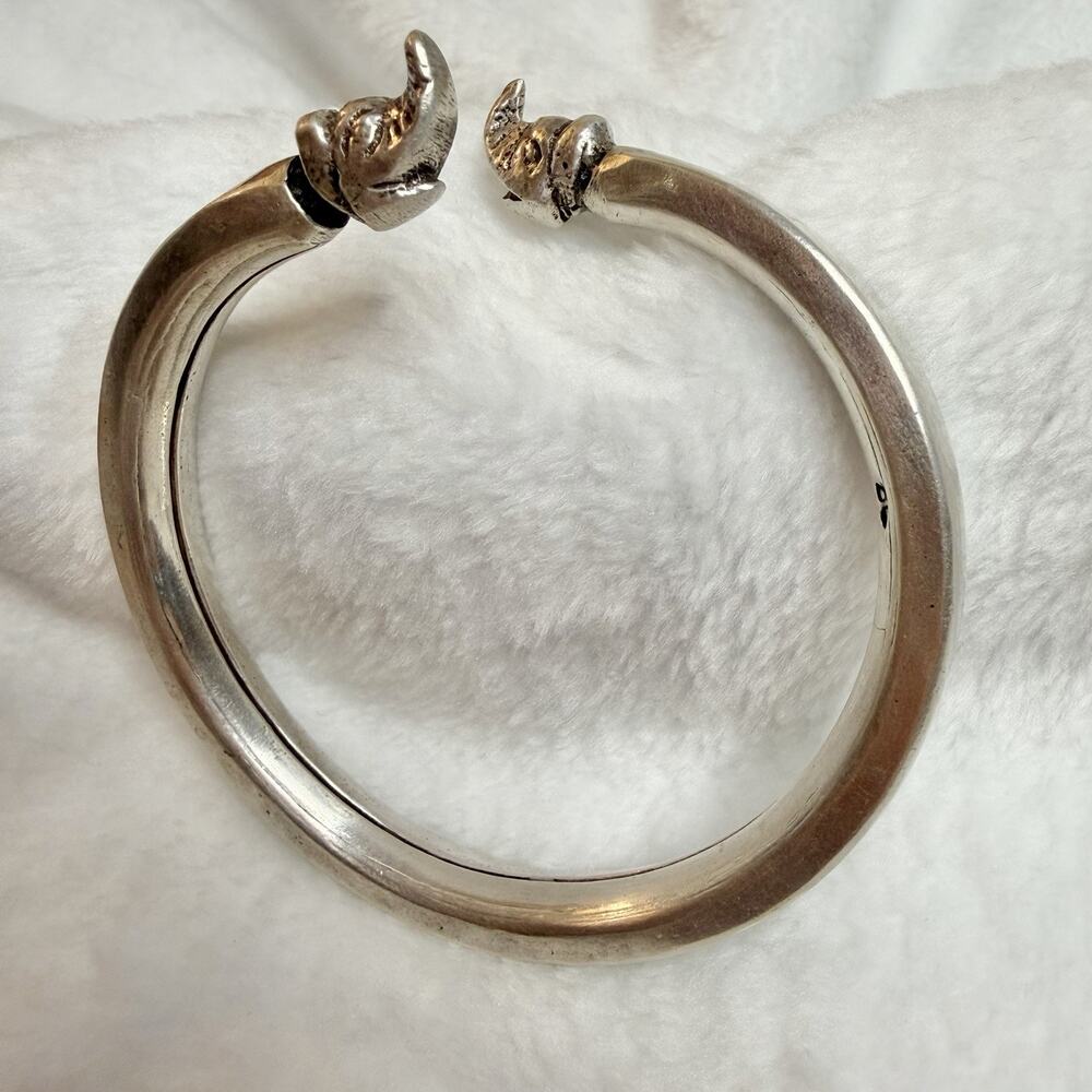Elegant Sterling Silver 925 Elephant Head Cuff Bracelet 30 Grams Vintage Size 7